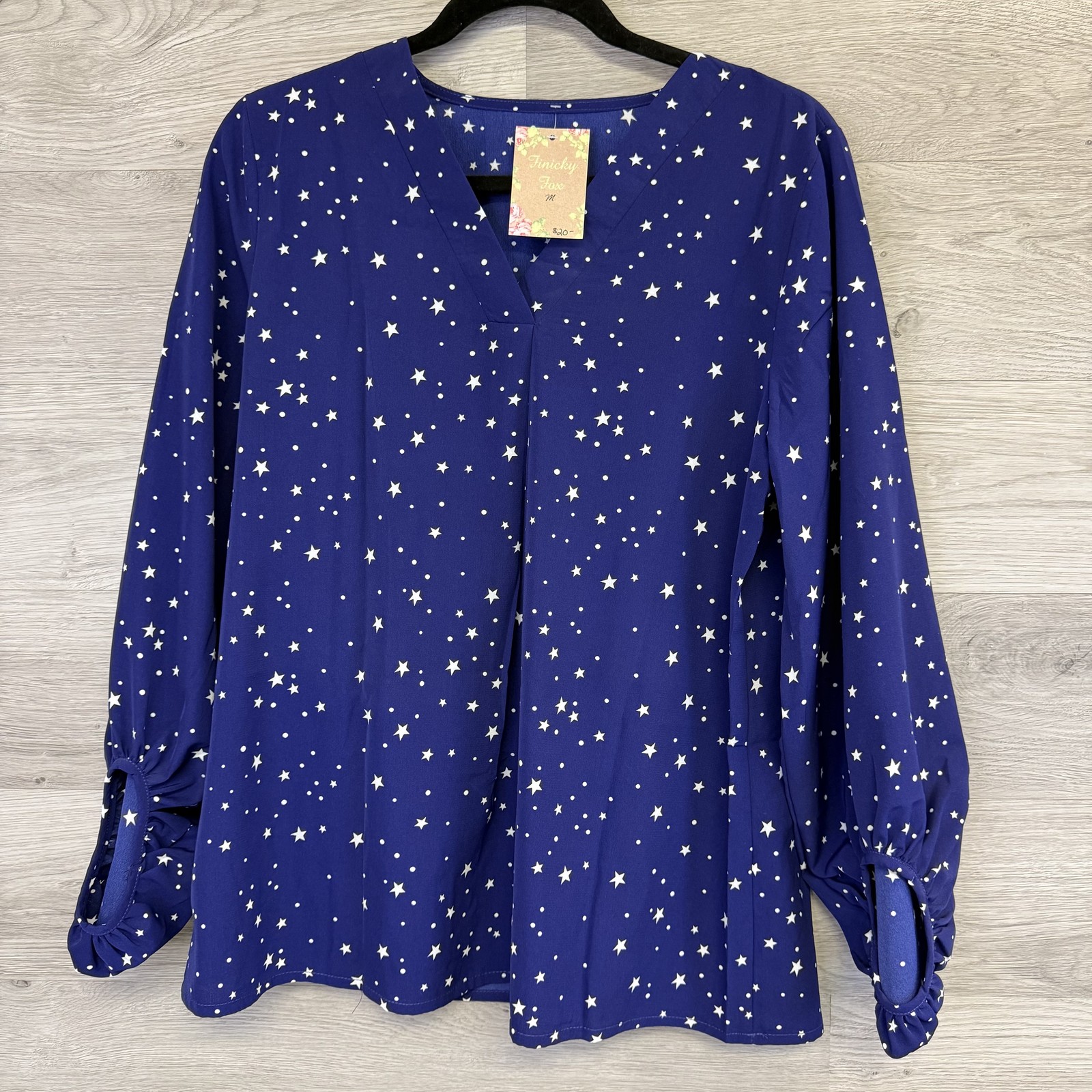 Unbranded Shirt Womens Medium Blue Star Print Long Sleeve Blouse Polyester Top