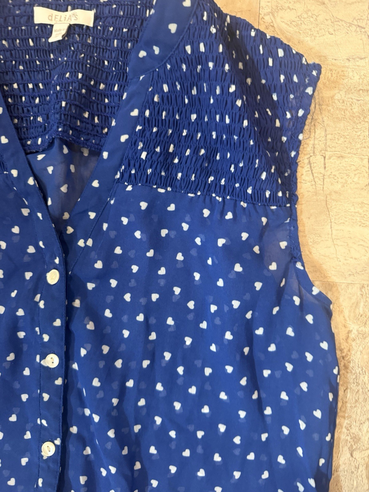 Delia*s Chiffon Blue Heart Cropped Sheer Sleevless Tie Blouse Size M