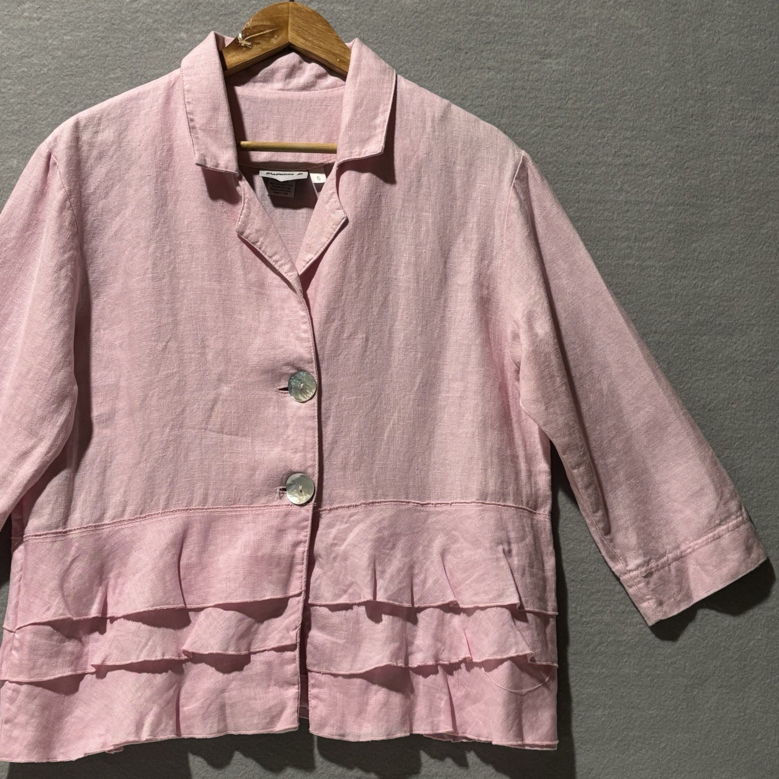 PATRICIA J Top Women S Pink 100% Linen Shacket Lagenlook Tiered Blouse Versatile