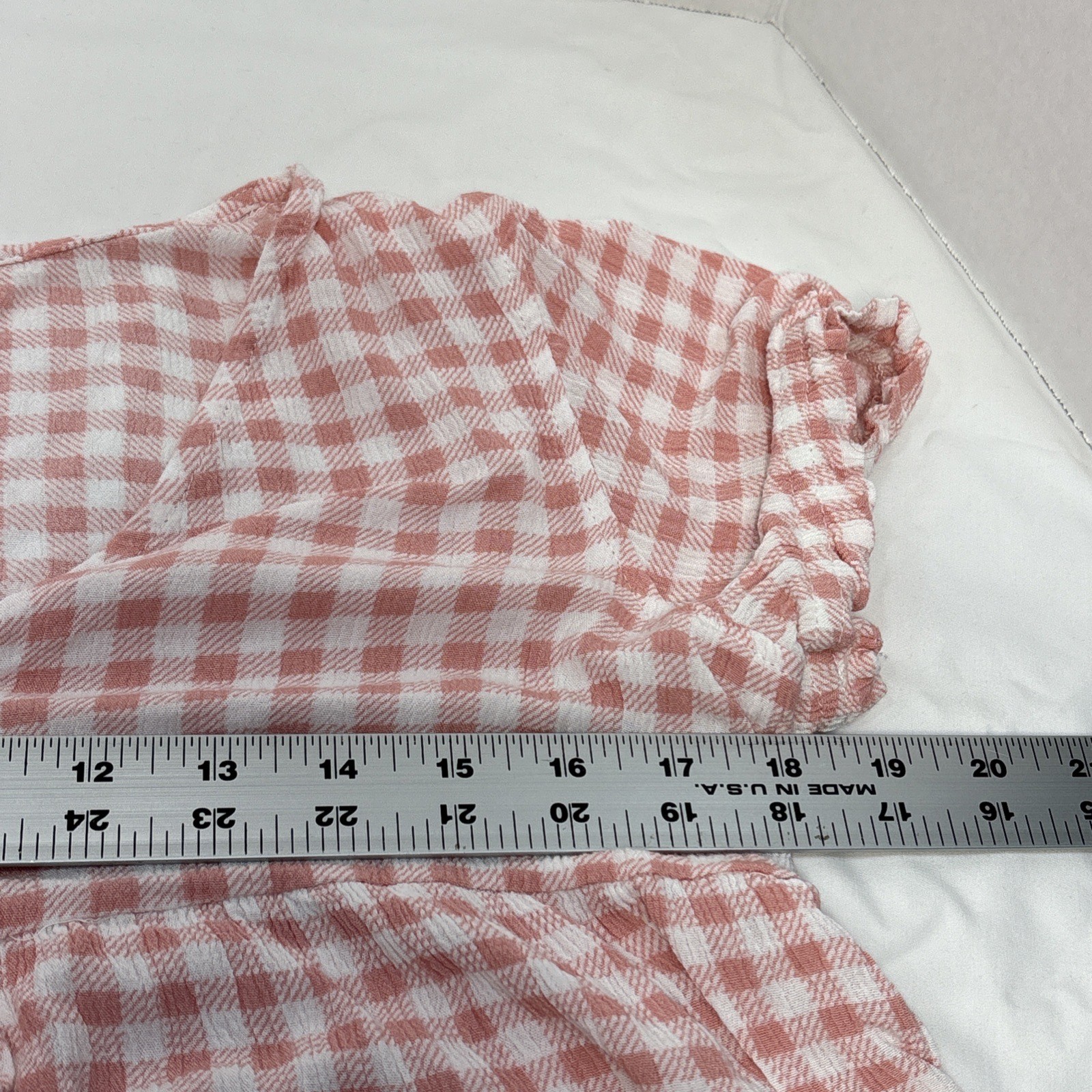 Pink Rose Gingham Puff Sleeve Crop Top Babydoll Small Cottagecore Prairie