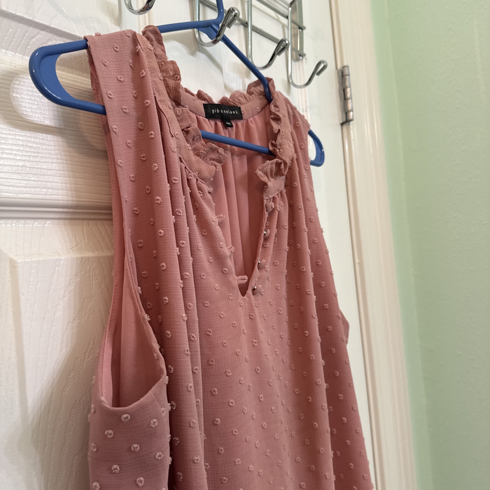 Gibsonlook Sleeveless Ruffle Swiss Dot Top Women’s Size XXL Mauve Pink