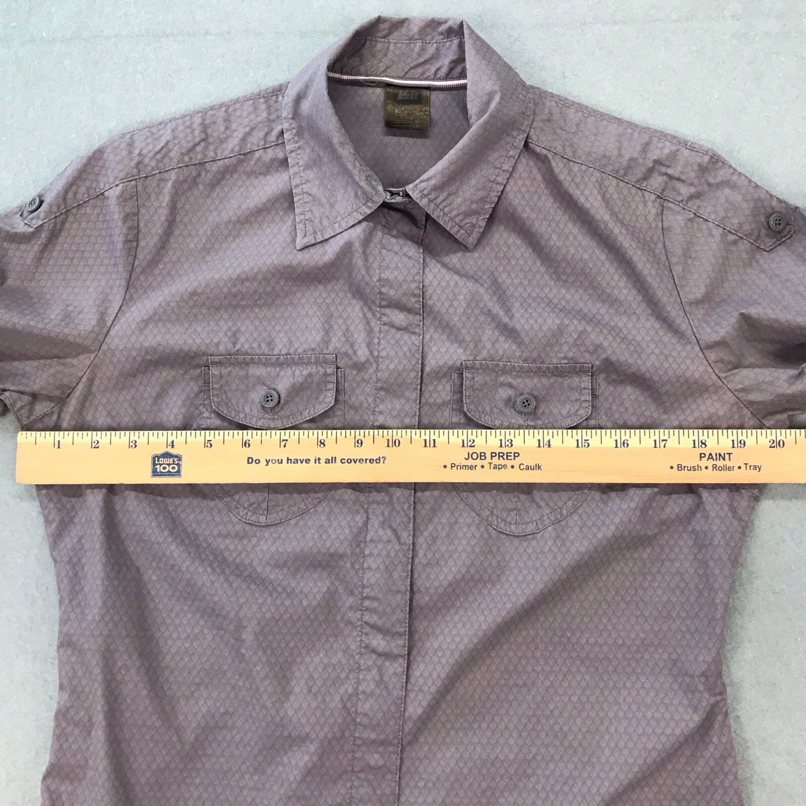REI Top Womens M Purple Gorpcore Hiking Shirt Roll Tabs Zip Pocket Outdoor