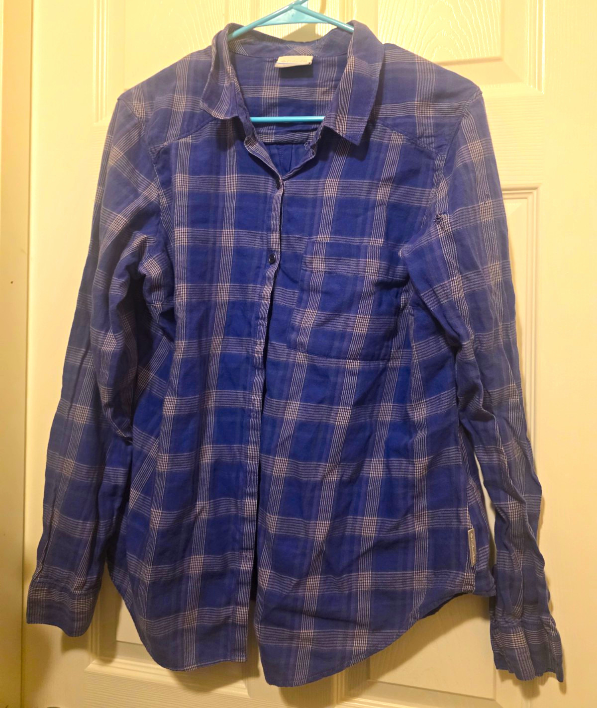 Columbia Womens XL Regular Purple Plaid Flannel Cotton Long Sleeve Button-Up