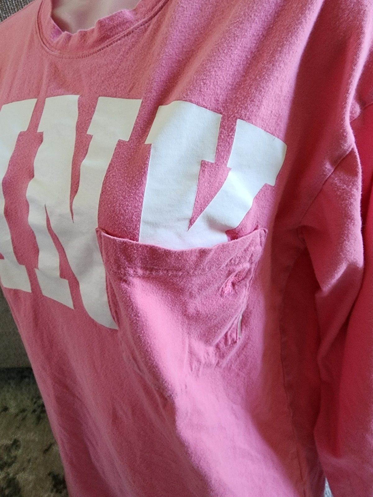 Victoria’s Secret Pink Oversized Long-Sleeve Shirt Logo PINK WHITE SIZE SMALL