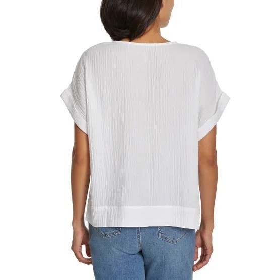 NEW Gloria Vanderbilt Women’s Short Sleeve Cotton Gauze Top White L NWT