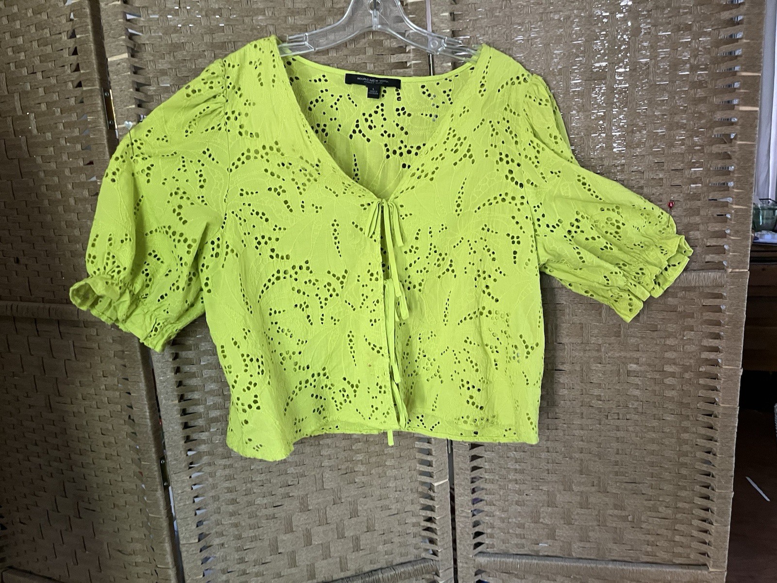 Bright! Light! Happy! Fabulous Front Tie Lime Eyelet Top! M/L