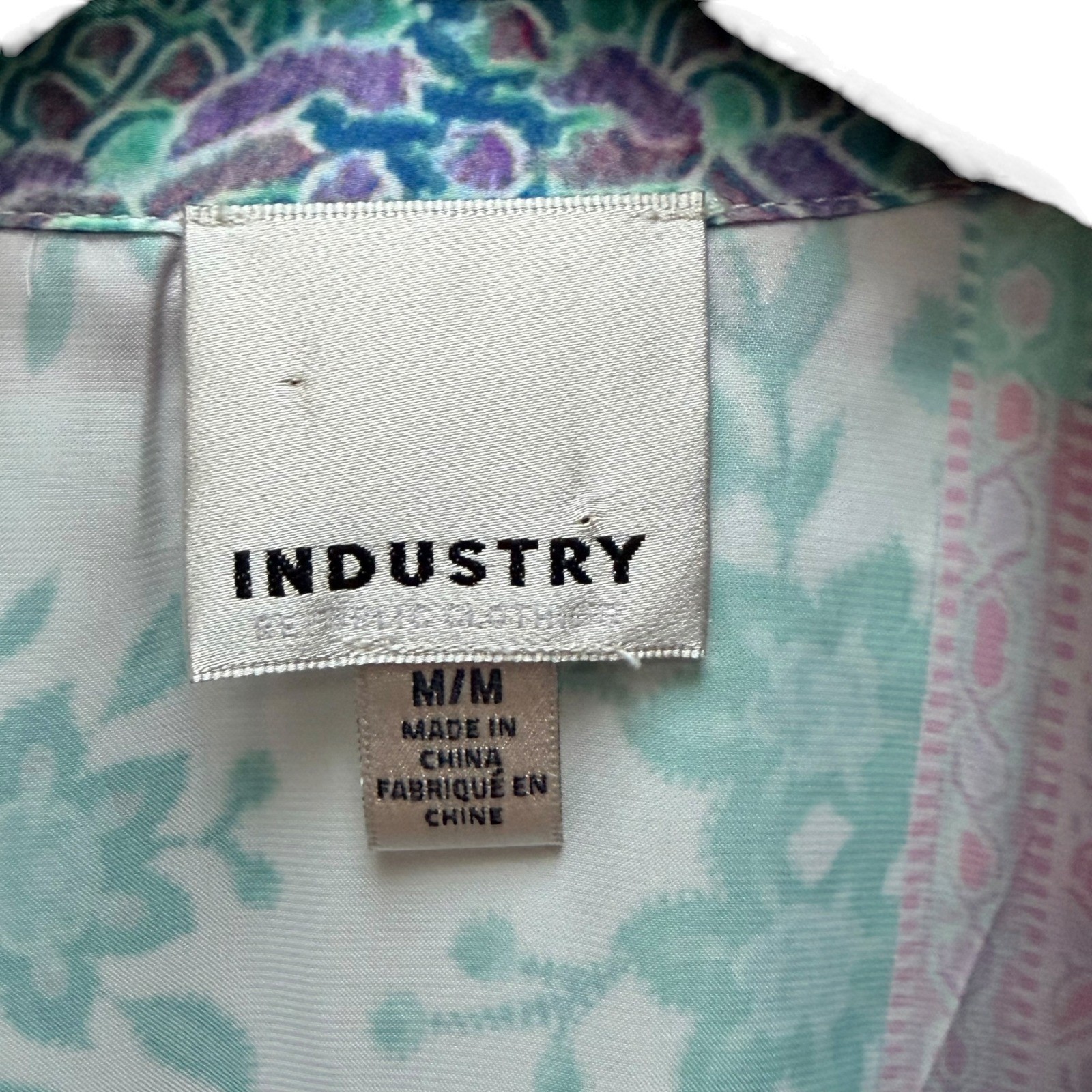 Industry Patchwork Button Down Medium Satin Paisley Boho Long Sleeve Artsy Shirt