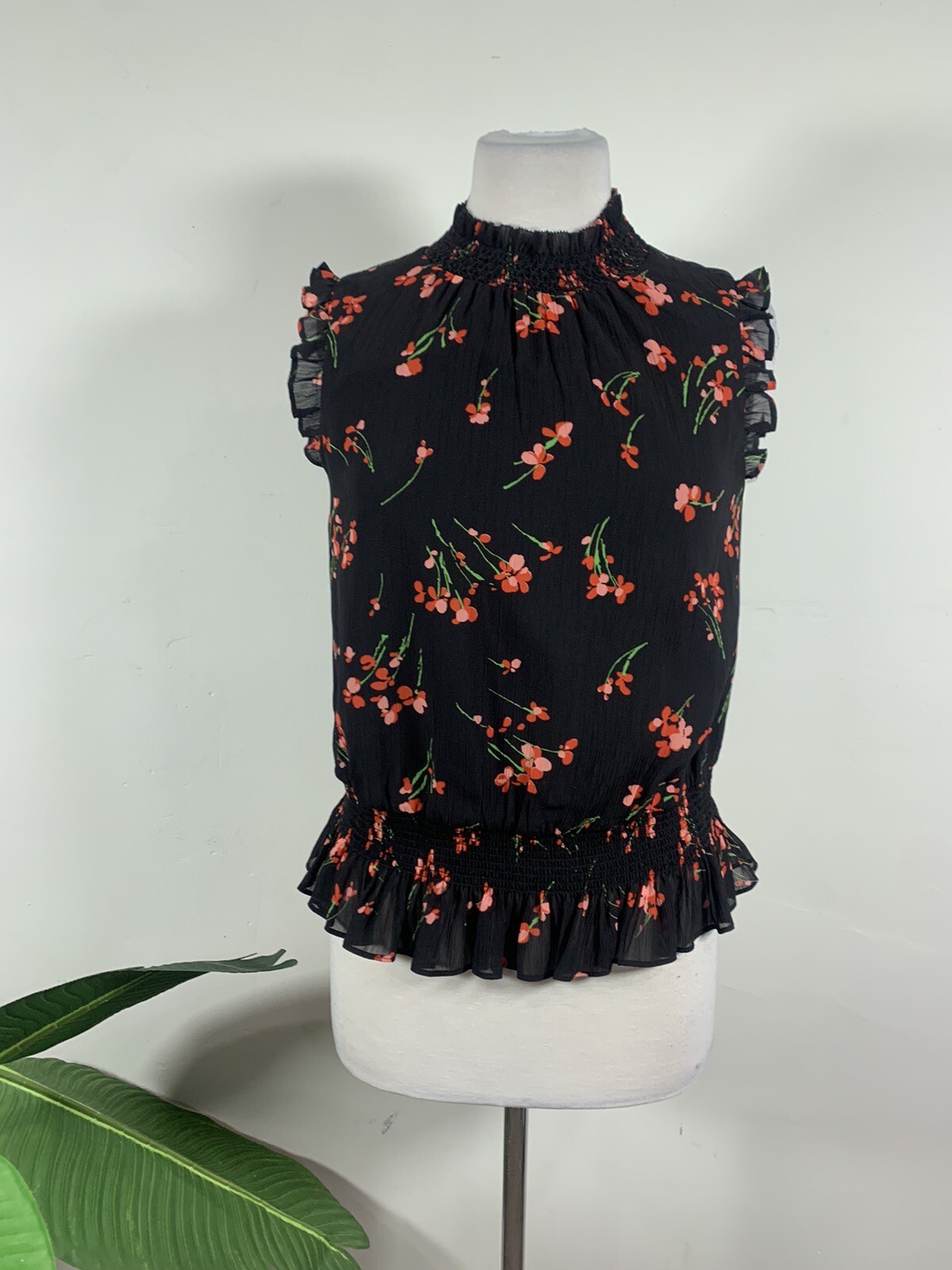 J. Crew Sleeveless Blouse Floral Black & Red Top Women’s Size 0