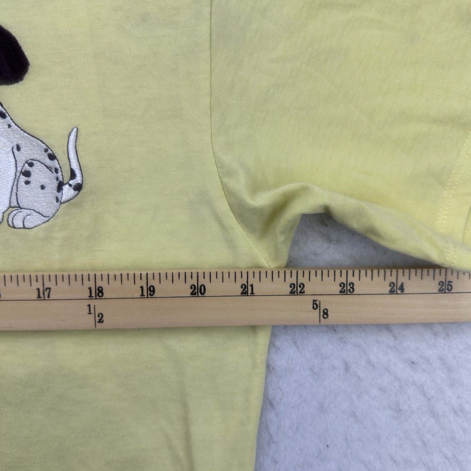 Disney 101 Dalmatians Shirt Juniors Large L Yellow Happy Thoughts Happy Life Dog