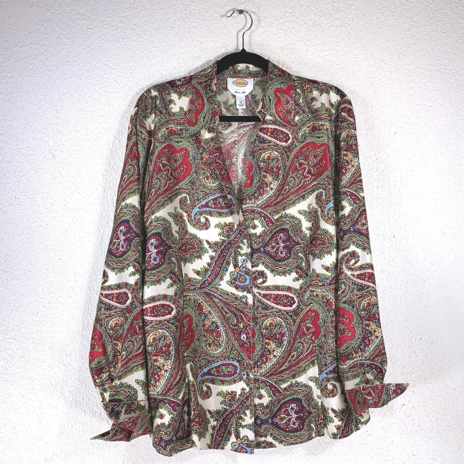 Talbots Womens 18 Pure Silk Paisley Button Down Blouse Long Sleeve Multi Color