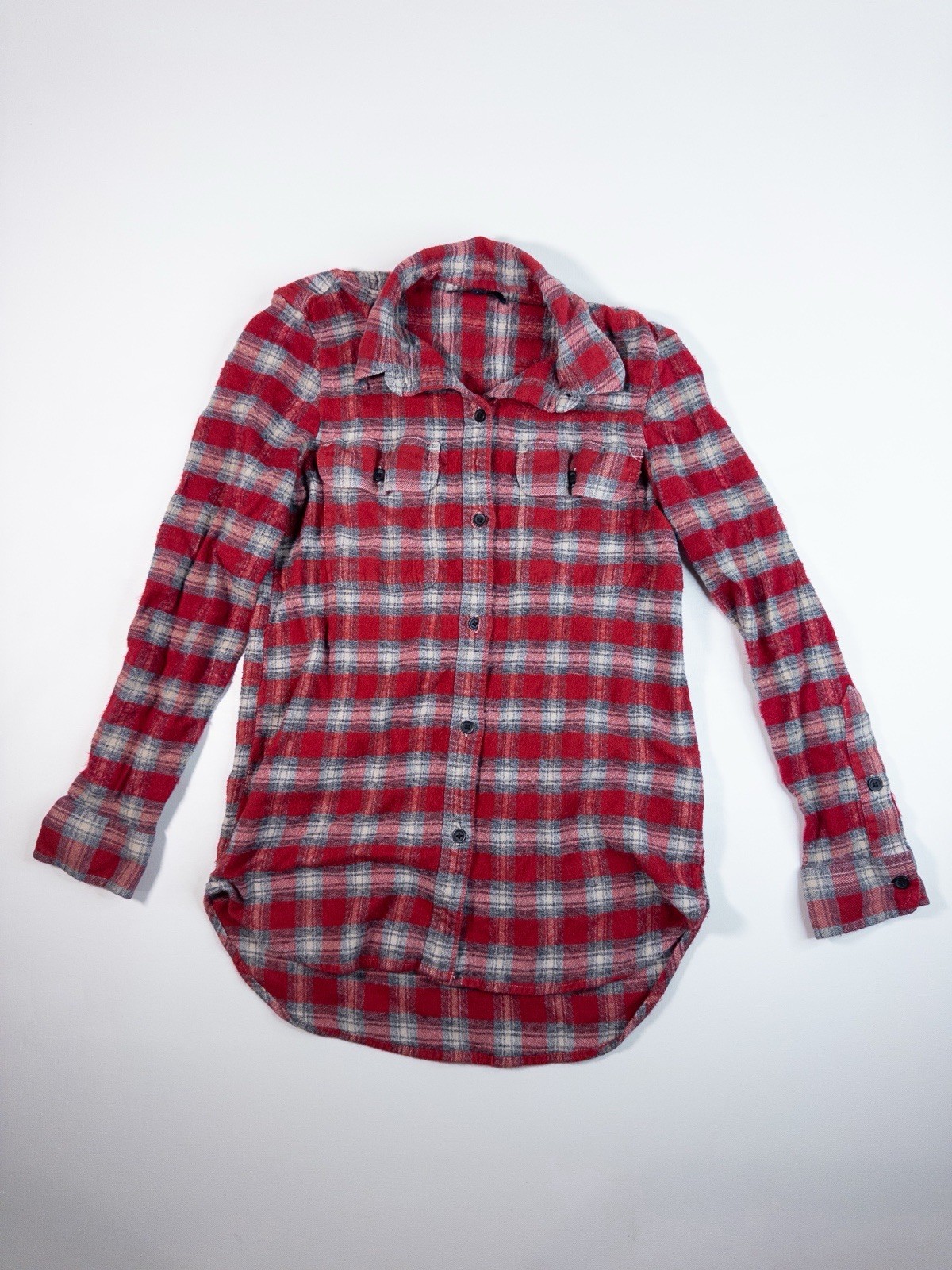 Madewell Daywalk Red Gray Plaid Flannel Dress Pockets Shirt Womens Size S