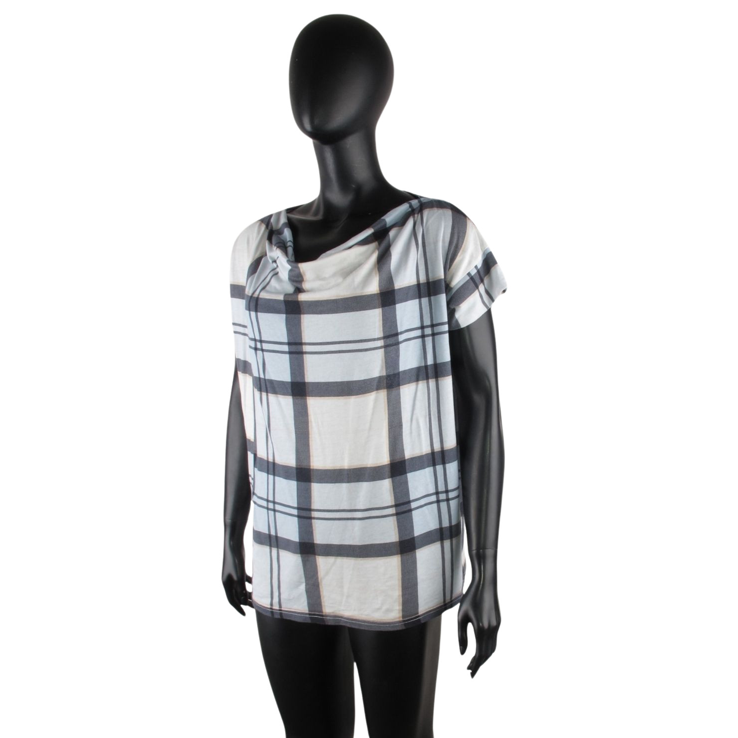 Barbour Summer Tartan Women’s Blue Check Top US 12 Relaxed Drape Short Sleeve L