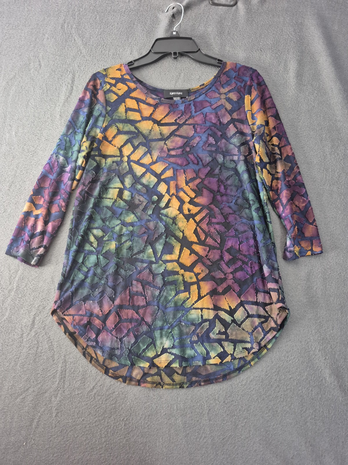 Karen Kane Womens Multicolor Tie Dye Burnout 3/4 Sleeve Top Scoop Neck Size S