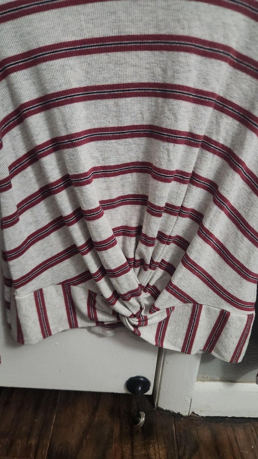 Pink Rose Women’s Striped Long Sleeve Crew Neck Twist Front Crop Top