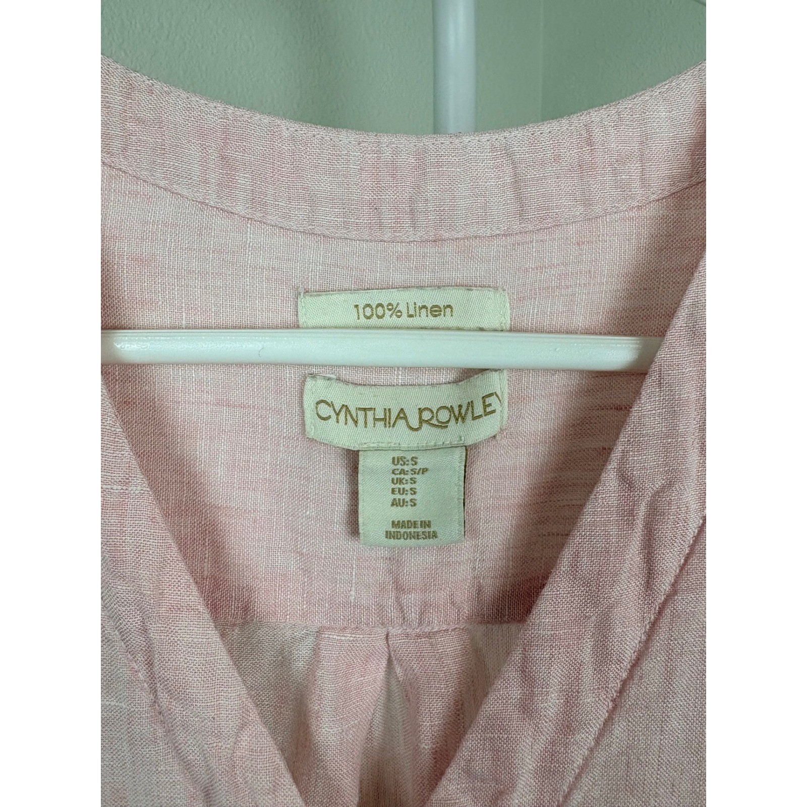 Cynthia Rowley Pink 100% Linen V-Neck Sleeveless Blouse Top Small