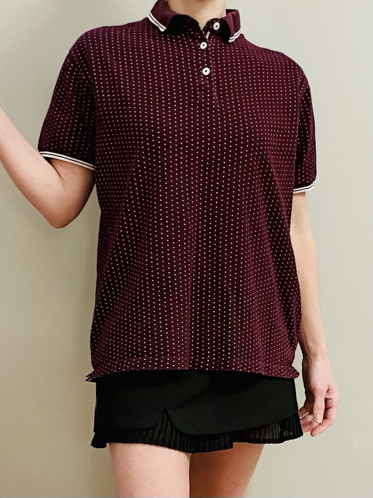 DENIM & FLOWER RICKY SINGH Slim Polo Burgundy White Poka Dot M Golf