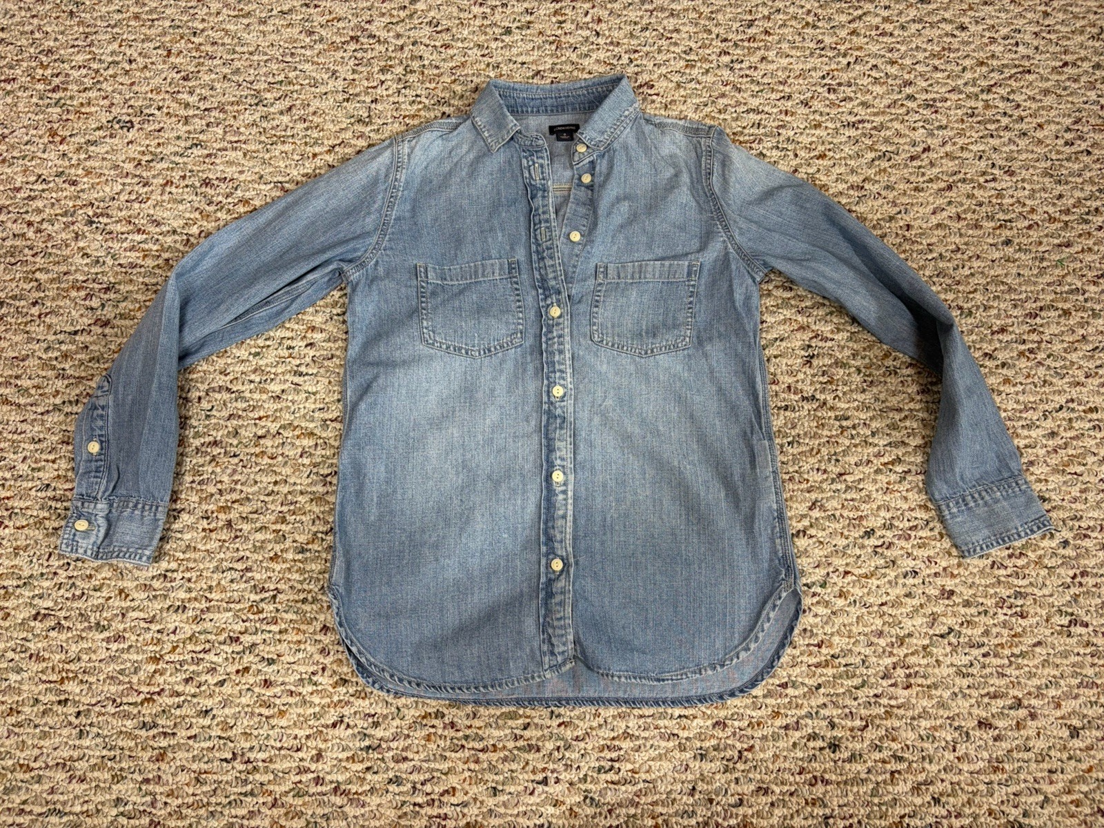 J Crew Women’s Light Wash Denim Button Front Long Sleeve Shirt Size 0