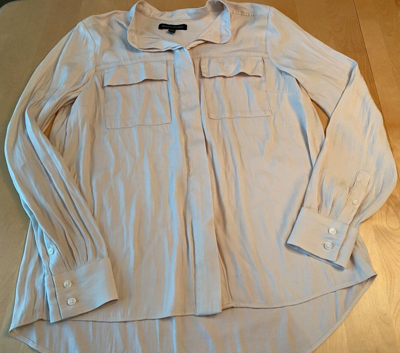 BANANA REPUBLIC MANDARIN COLLAR ALMOND AMARETTO LS SHIRT WOMENS SZ S
