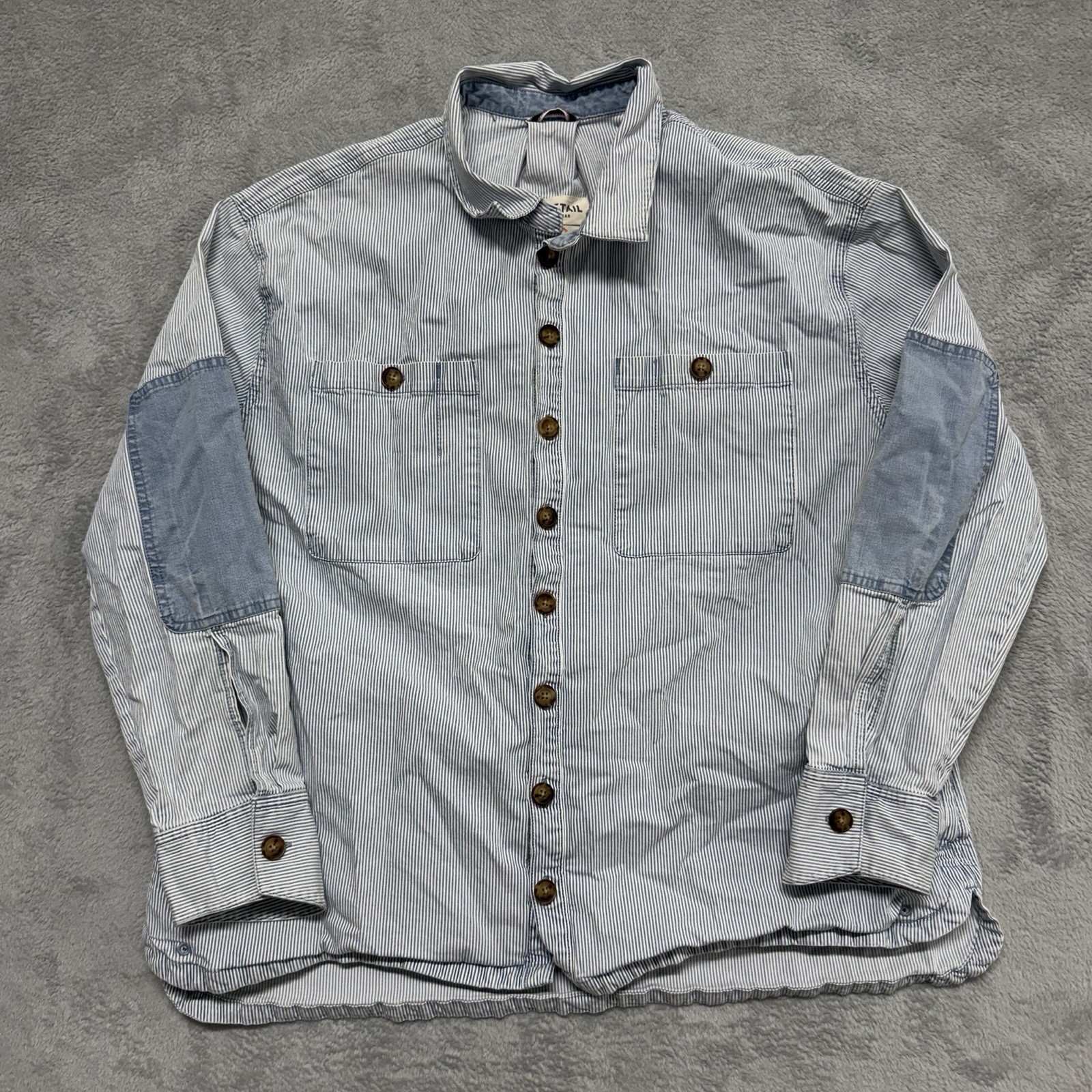 Dovetail Workwear Pin Striped Elbow Patch Button Up Shirt Shacket Womens XL