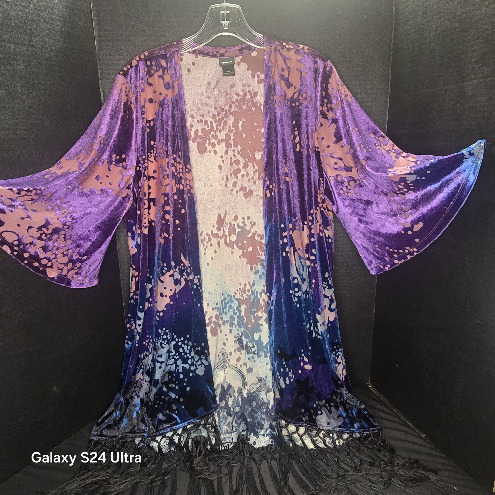 Disney Aladdin Velvet Burnout Fringe Kimono Size S/M purple blue ombre RARE VTG