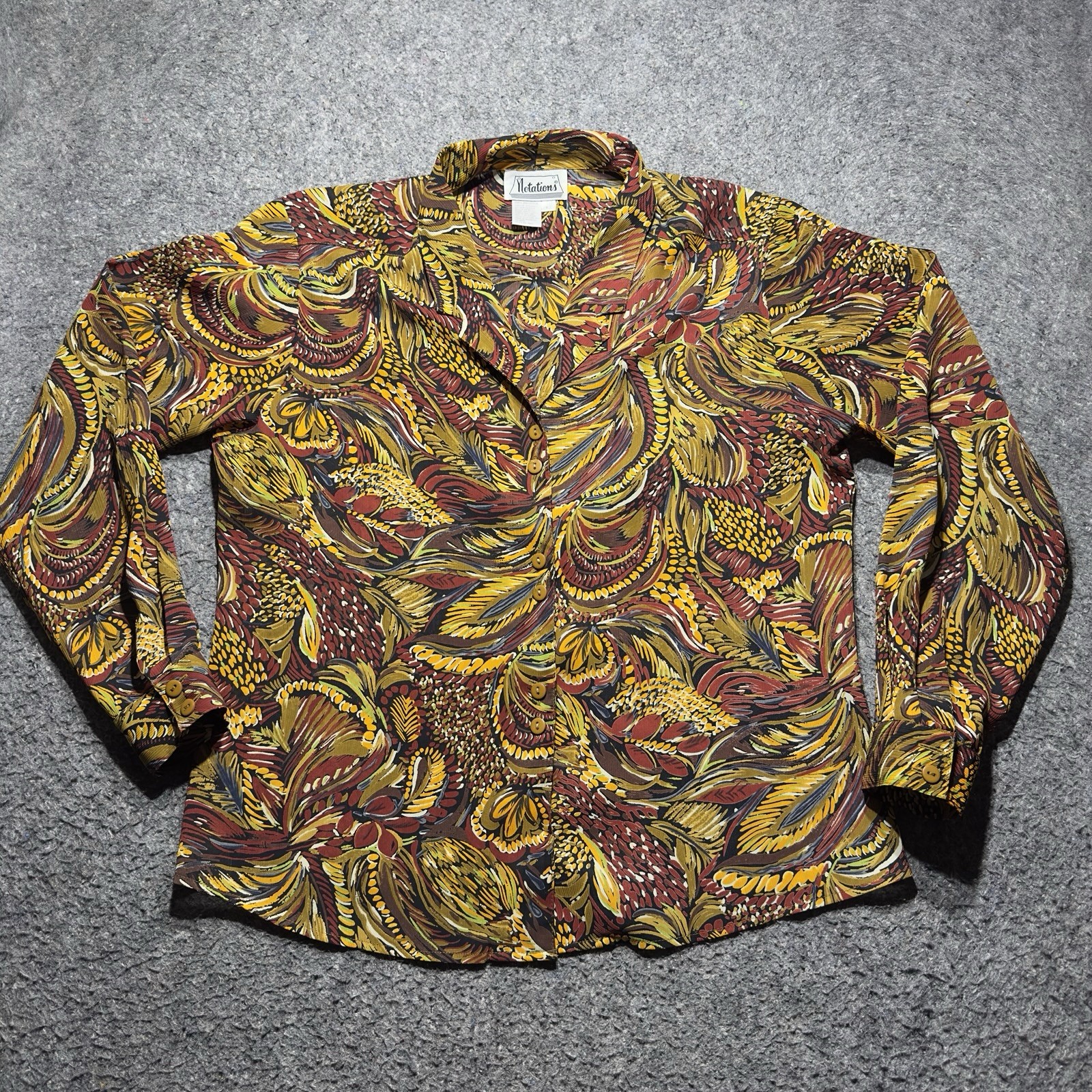Notations Women Sz 12 Floral Multicolor Blouse Button Down Long Sleeve Collared