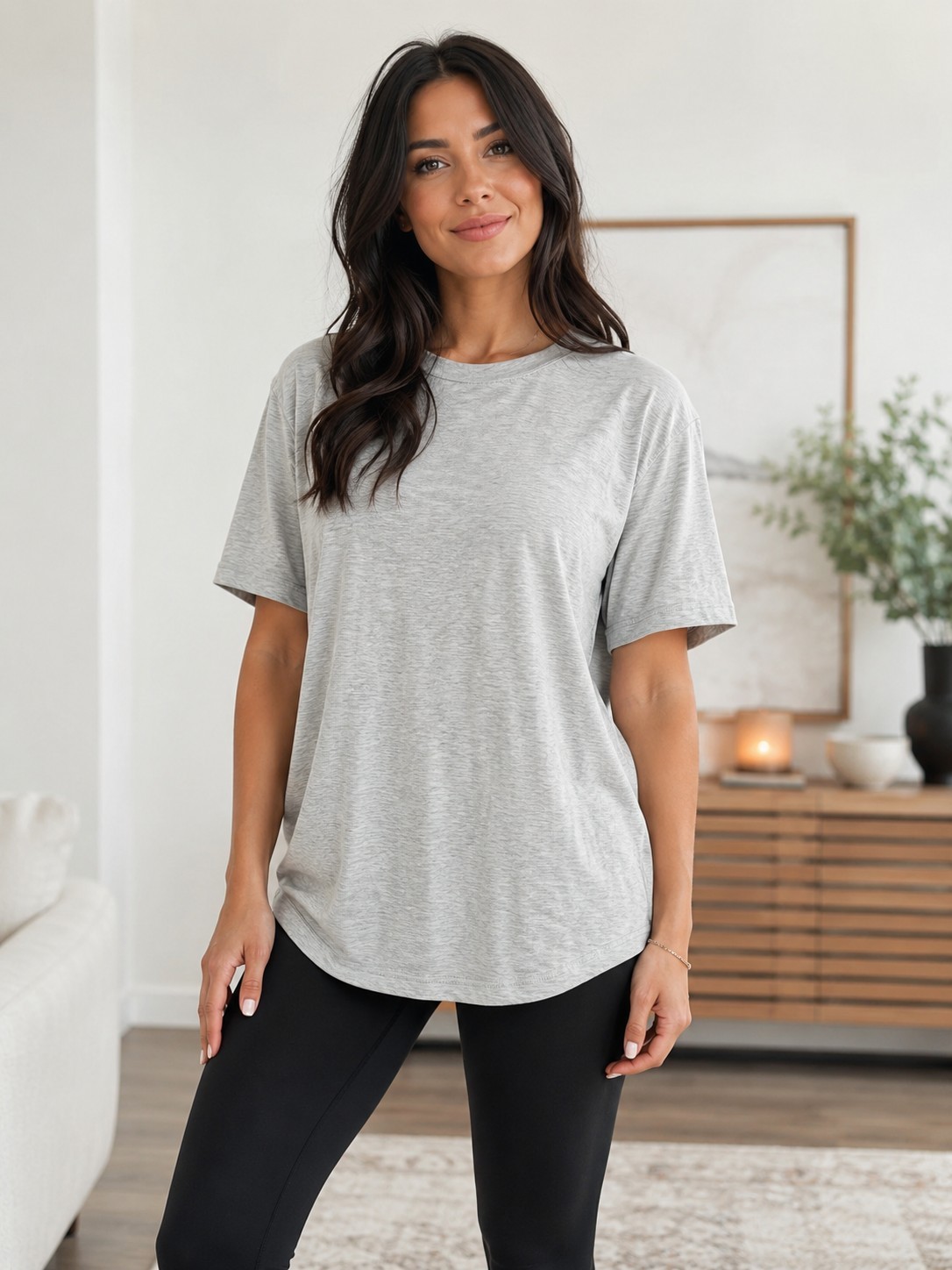 Comfrt Cloud Lounge Tee Light Heather Grey Size M Oversized Rayon Stretch TShirt