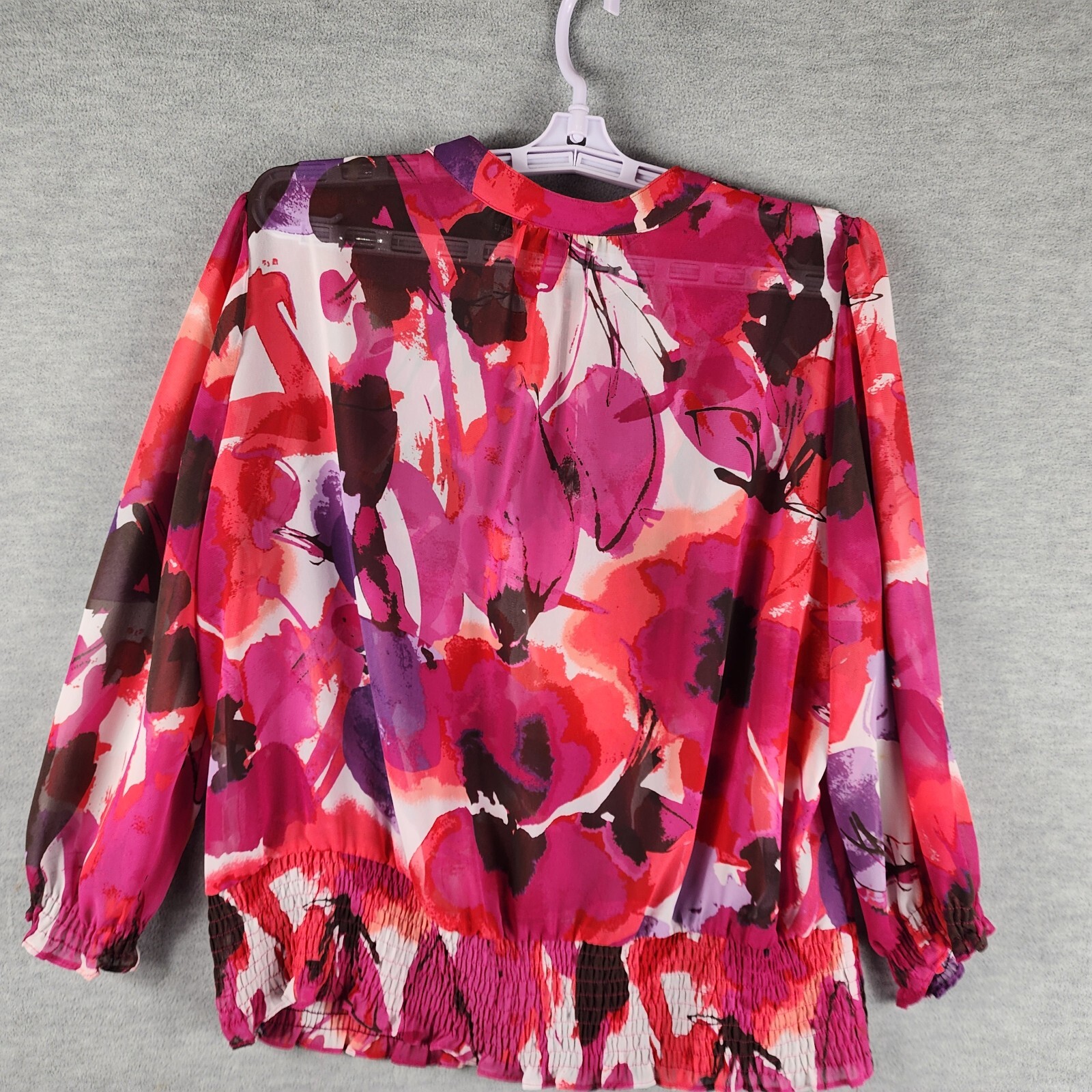 ANA Women Blouse M Multicolor Pink Floral Sheer Chiffon Elastic Waist
