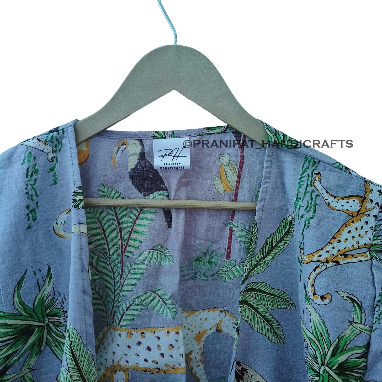 Indian Jungle Cotton 70′ Retro Bell Sleeves Gray Women Beach Hippie Crop Top