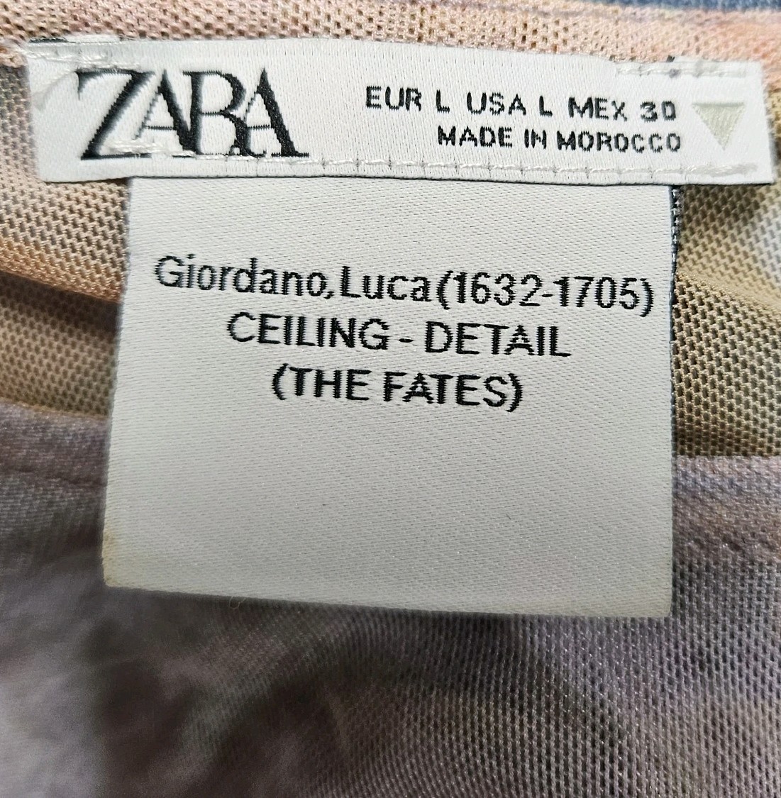 Zara Womens Bodysuit Top L Mesh Sheer Luca Giordano Renaissance Angel Cherub Art
