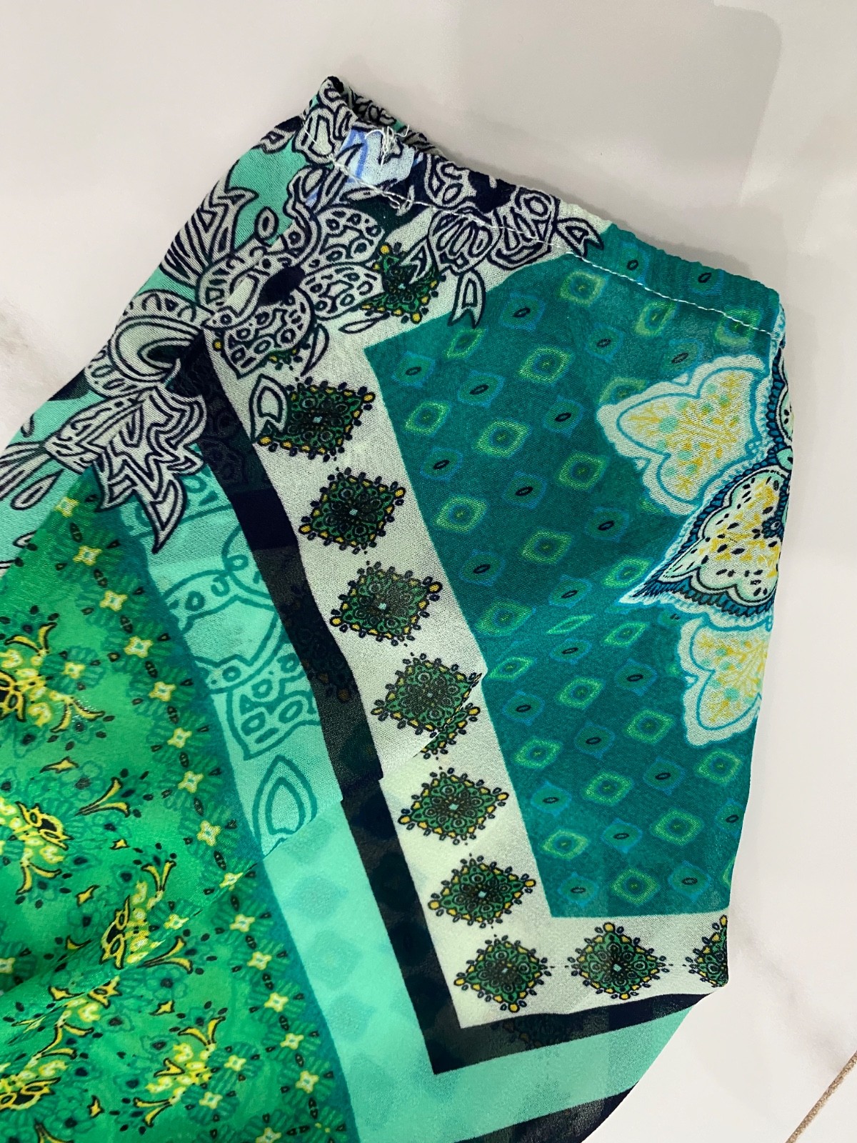 Soho Jeans Women’s L Multicolor green print 3/4 Sleeve Peasant Blouse