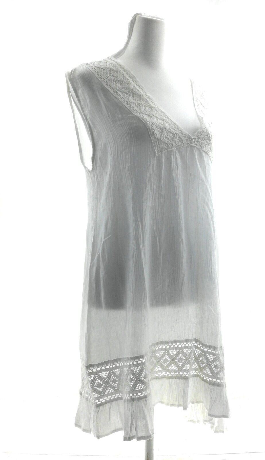 Cute Options Womens Casual White Tunic Blouse Pullover Sleeveless V Neck Size M