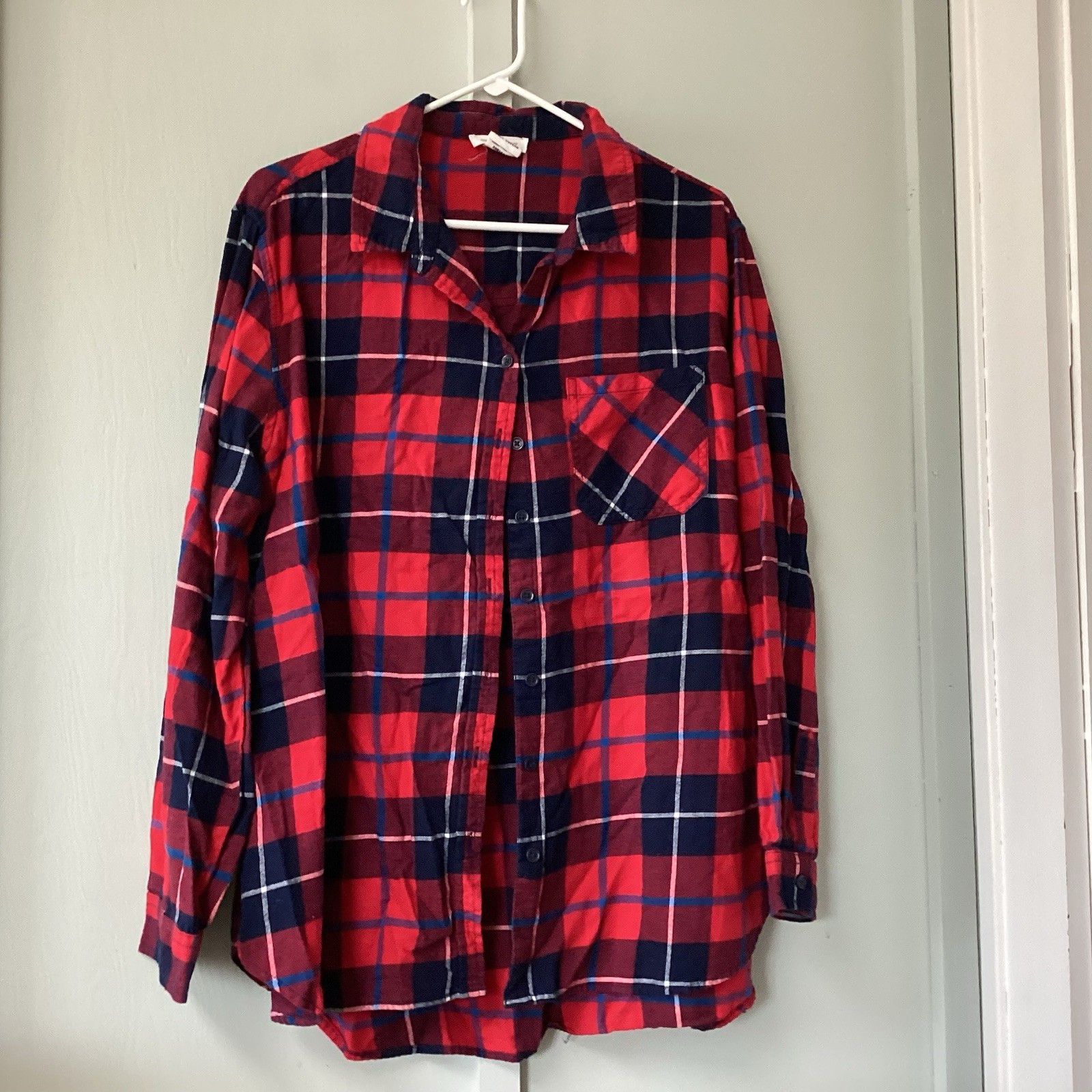 Beach Lunch Lounge Flannel Shirt Womens XL Red Plaid Outdoor Cabin Lounge