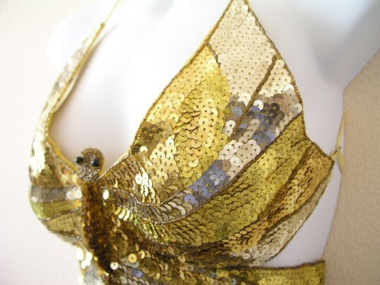 Gold & Silver Clubbing Bellydance Embroidered Sequins Butterfly Bra Top One Size