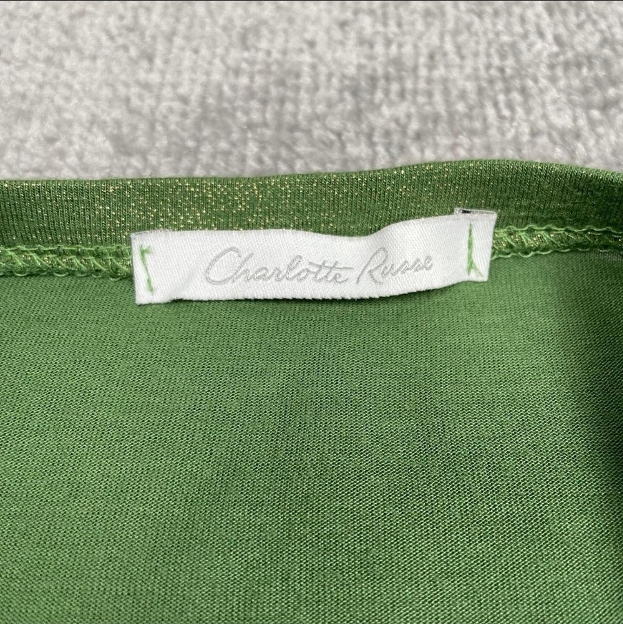 Vintage Y2K Charlotte Russe Green Sparkly Strapless Ruched Tube Top