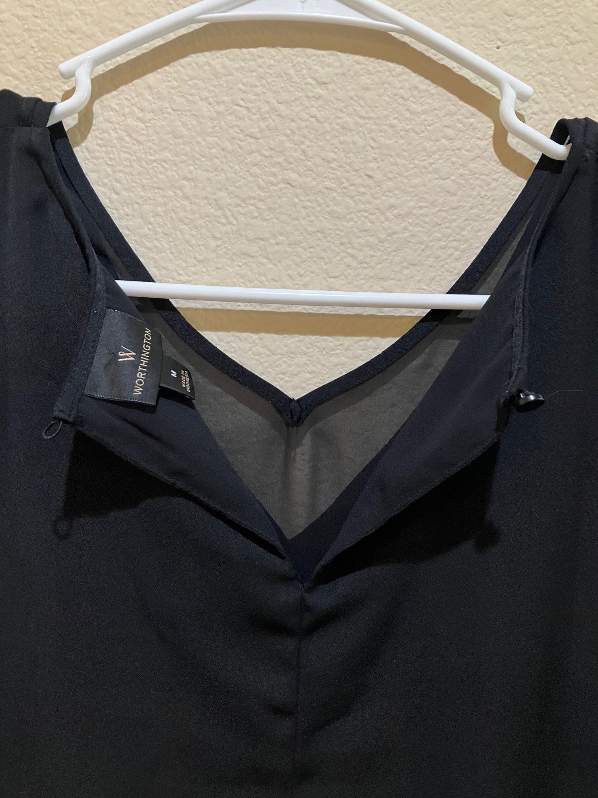 Worthington Black Sheer Overlay Tunic Top Layered Sleeveless Hi Low Flowy Size M