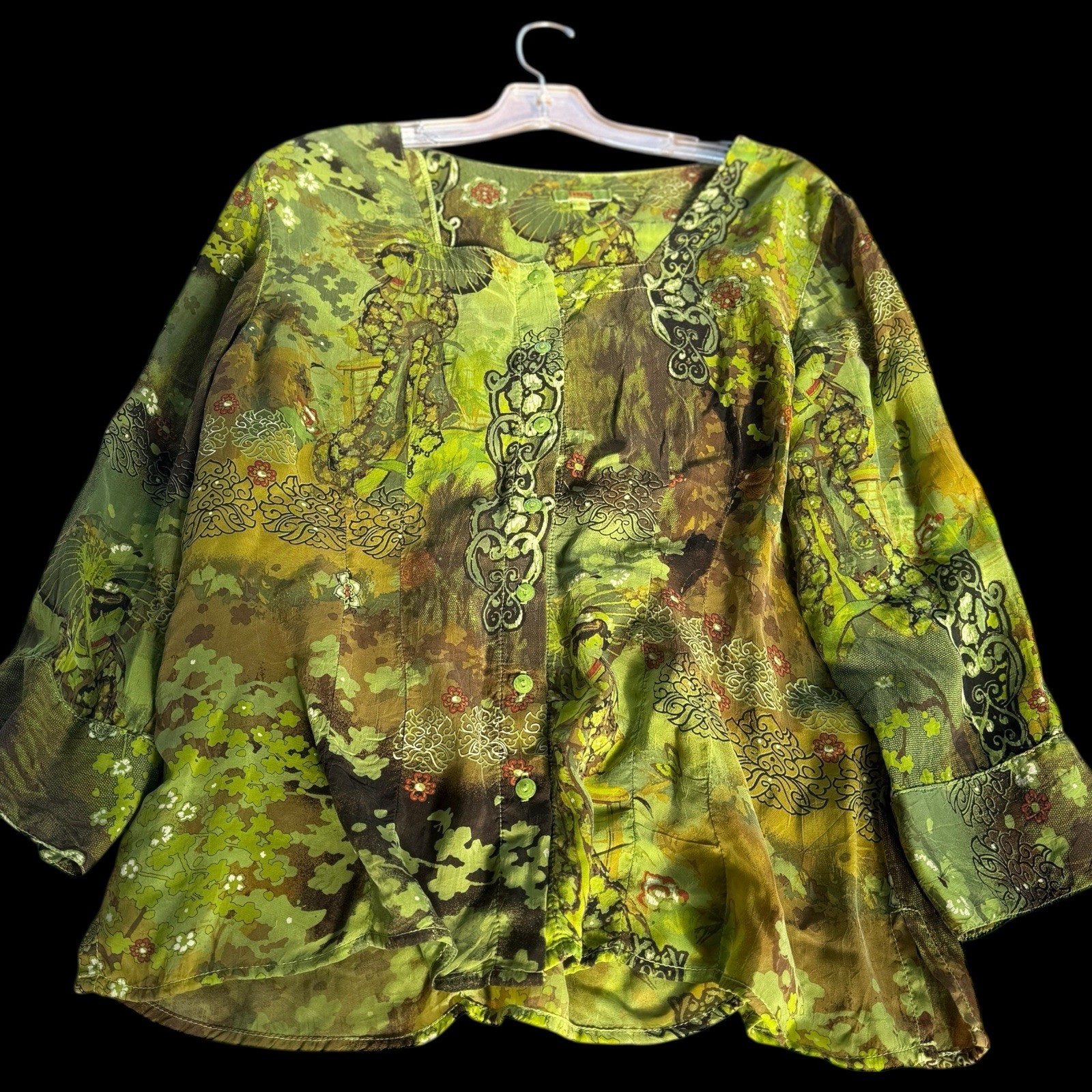 Tianello By Steve Barraza JAPANESE GEISHA BLOUSE TOP Flowy Boho Art Wear S