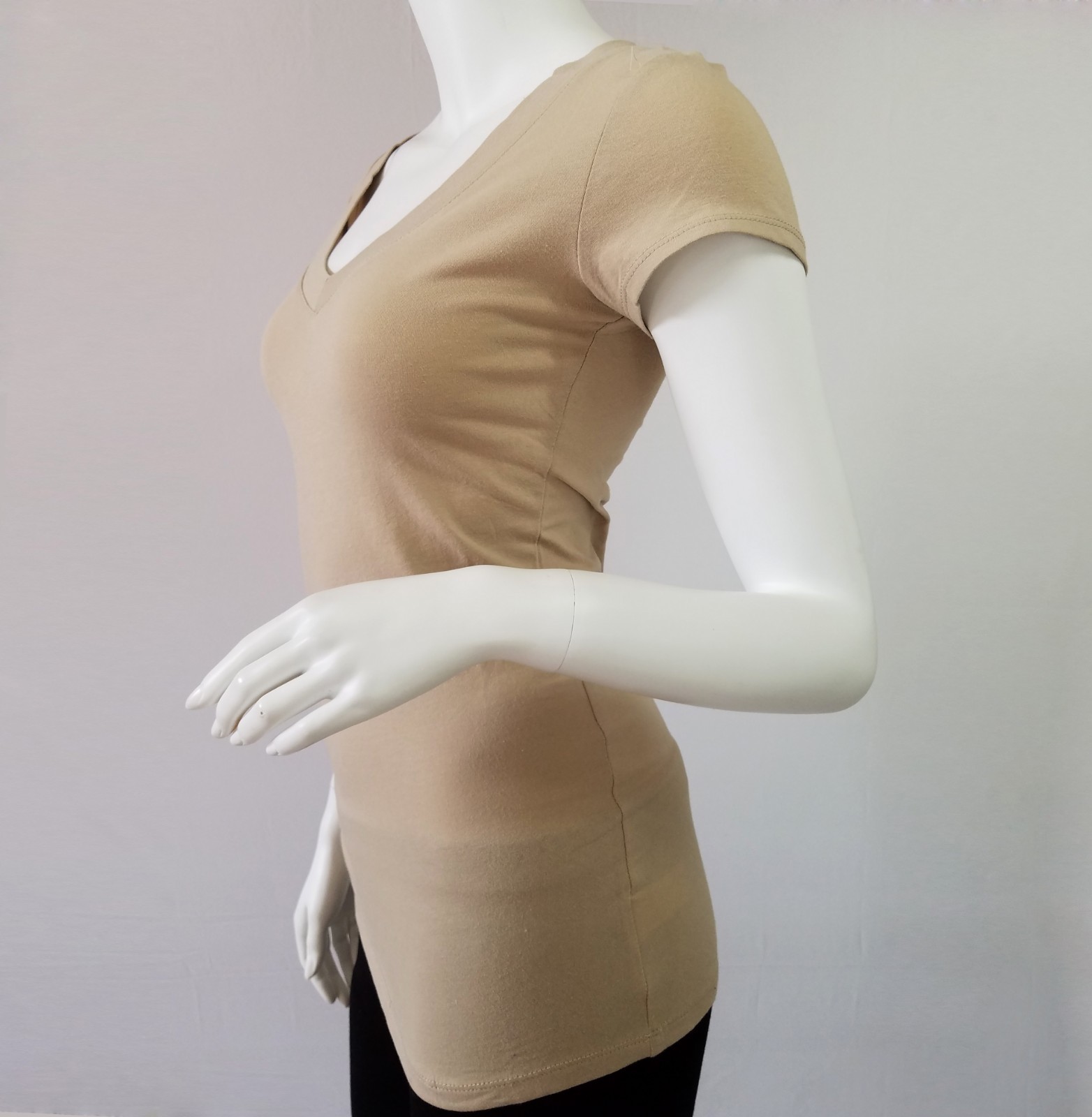 Ambiance V-Neck Short Sleeve T Shirt Basic Plain Solid Top Stretchy Cotton Tee