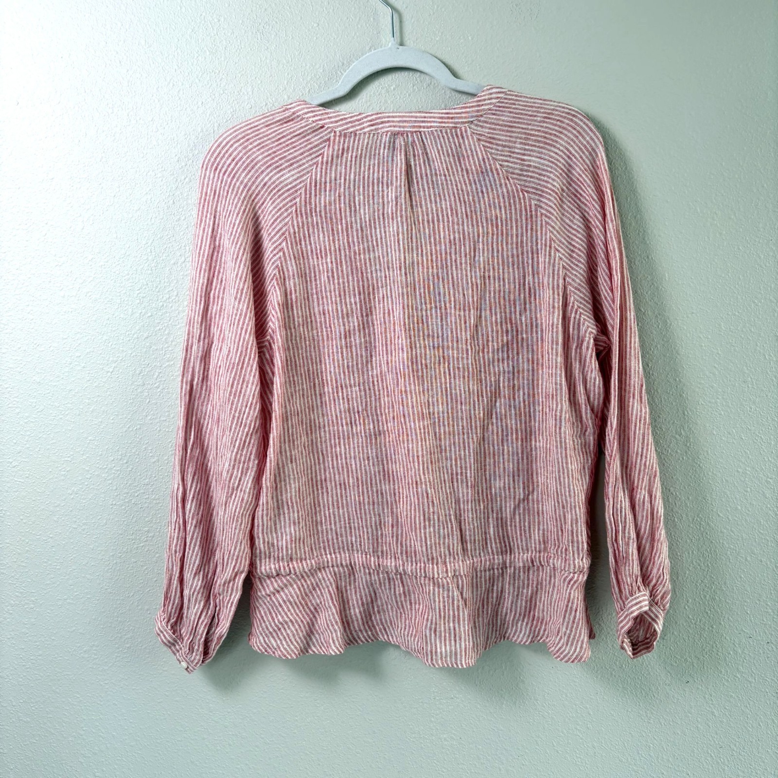 Rails Marti Scarlet Stripe Top Size M Red White Linen Cinched Waist V Neck
