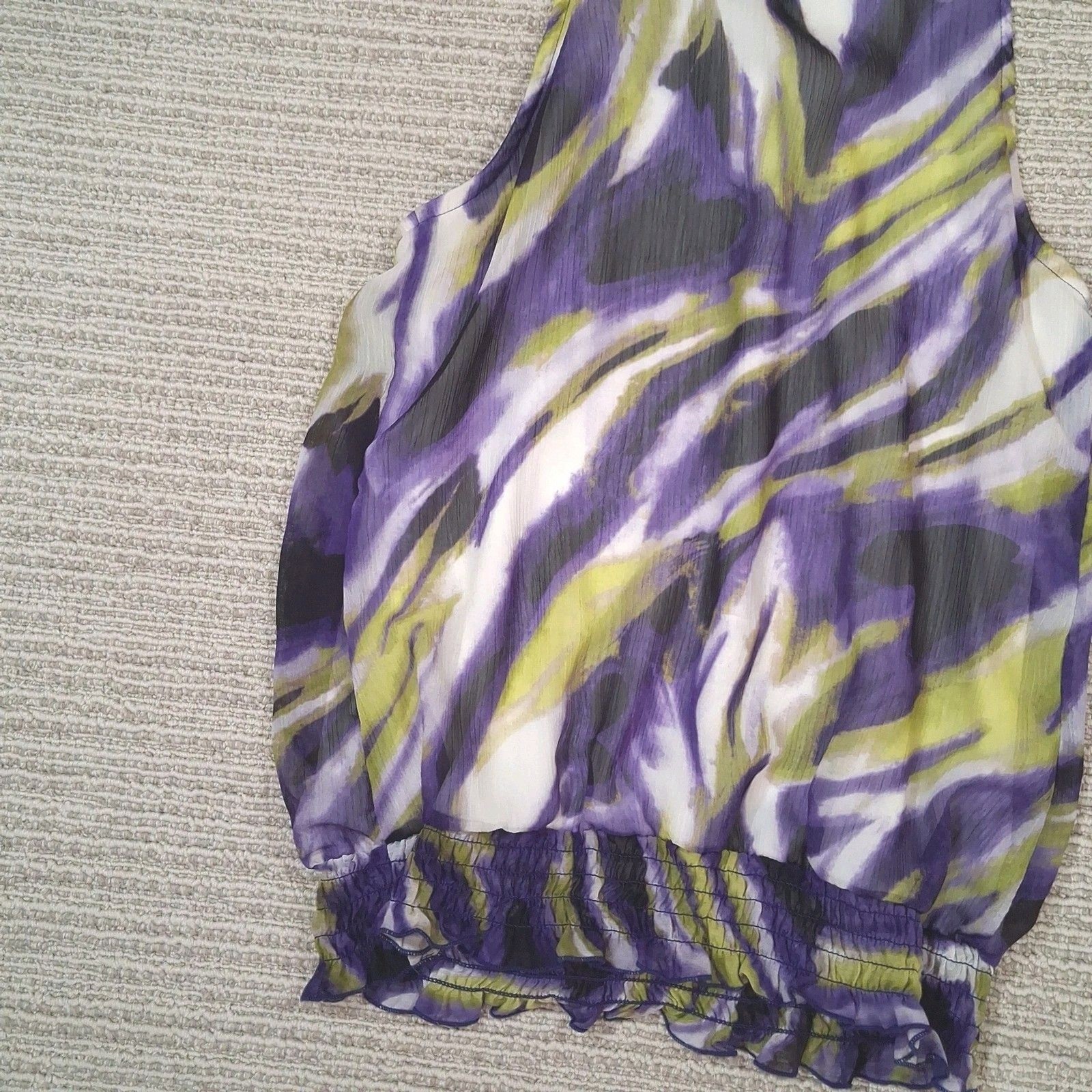 b wear byer california purple green abstract high neck smocked blouse medium y2k