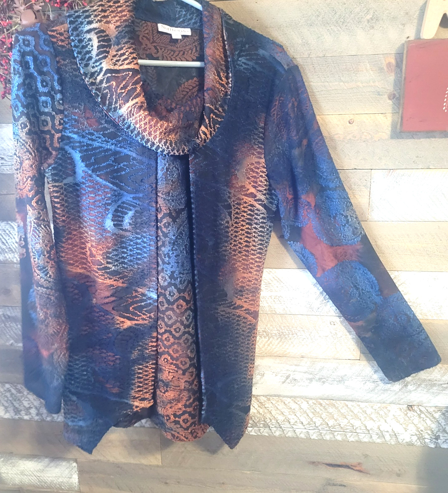 NorthStyle Tunic Top Women M Drape Cowl Asymmetrical Layer Burn Out Boho 2 for 1
