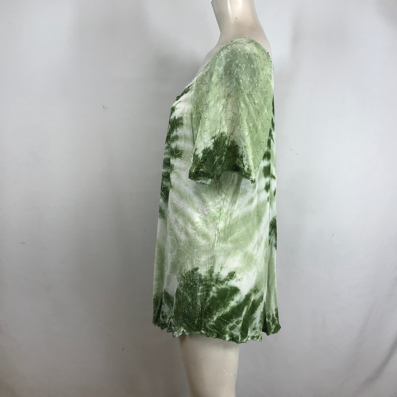 Sakkas Green Tie Dye Boho Tunic Top Plus Size Lace Embroidery Sequin TS-2209 NEW