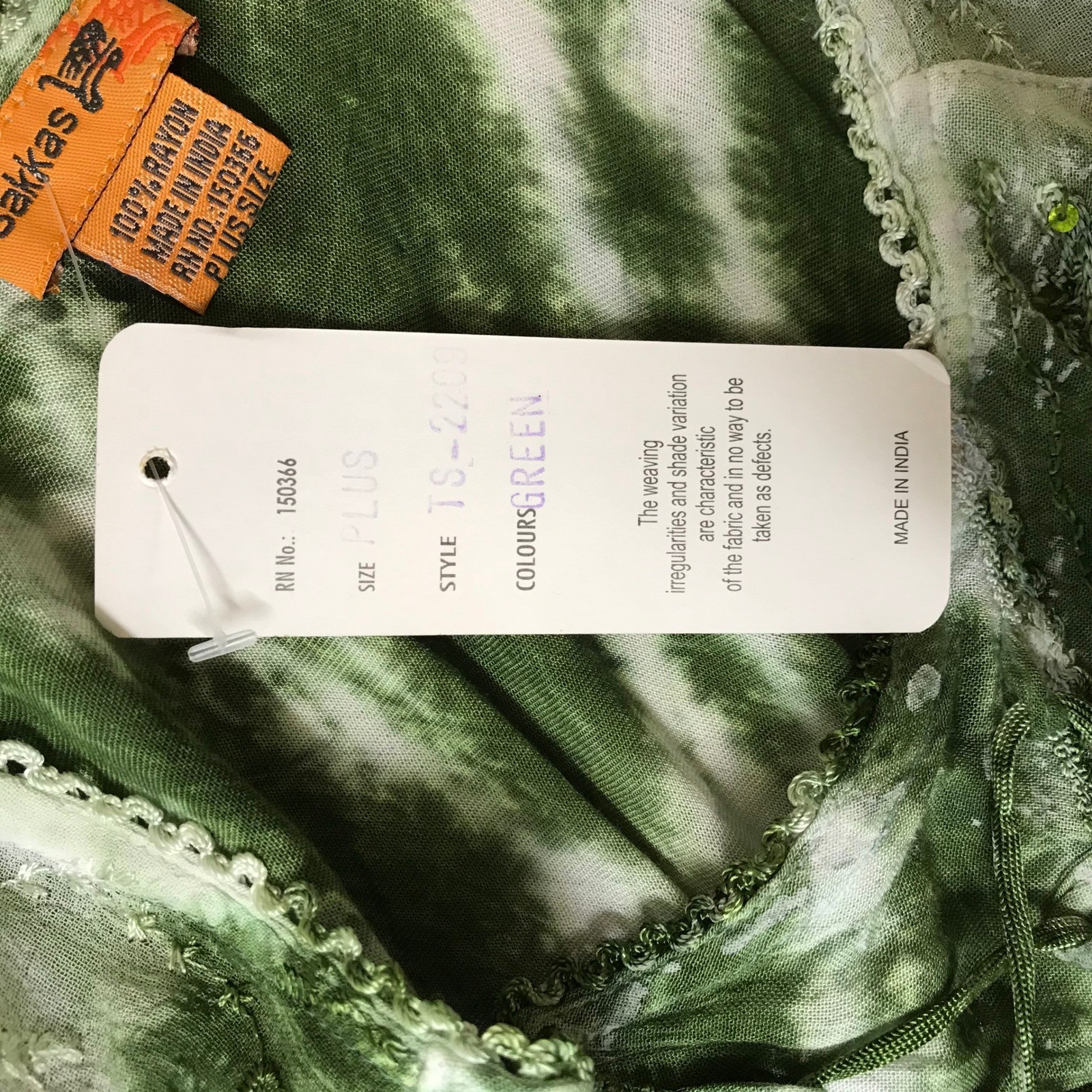 Sakkas Green Tie Dye Boho Tunic Top Plus Size Lace Embroidery Sequin TS-2209 NEW
