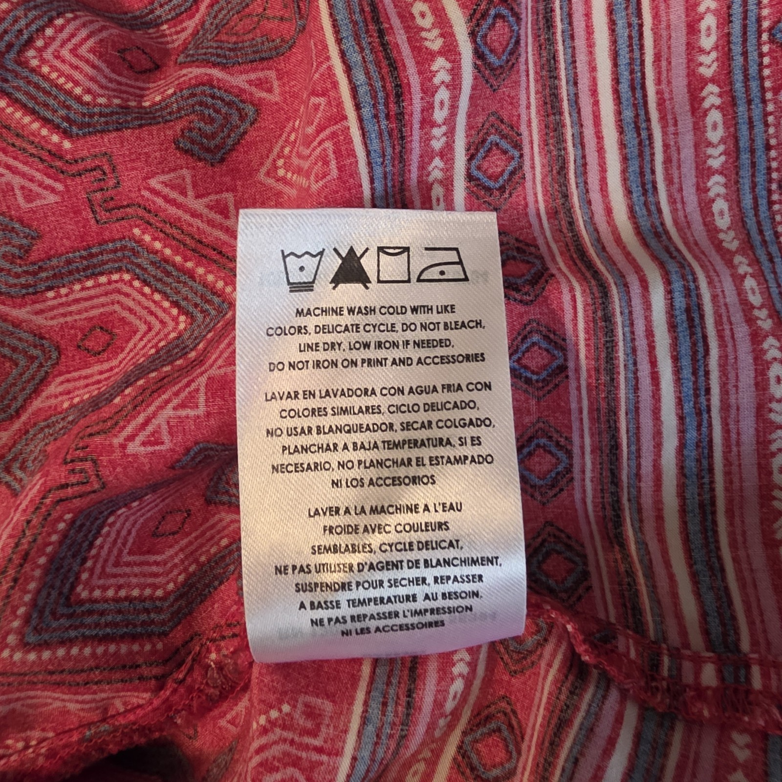 Wrangler Retro Western Blouse Red Aztec Boho Button Front Long Sleeve XL