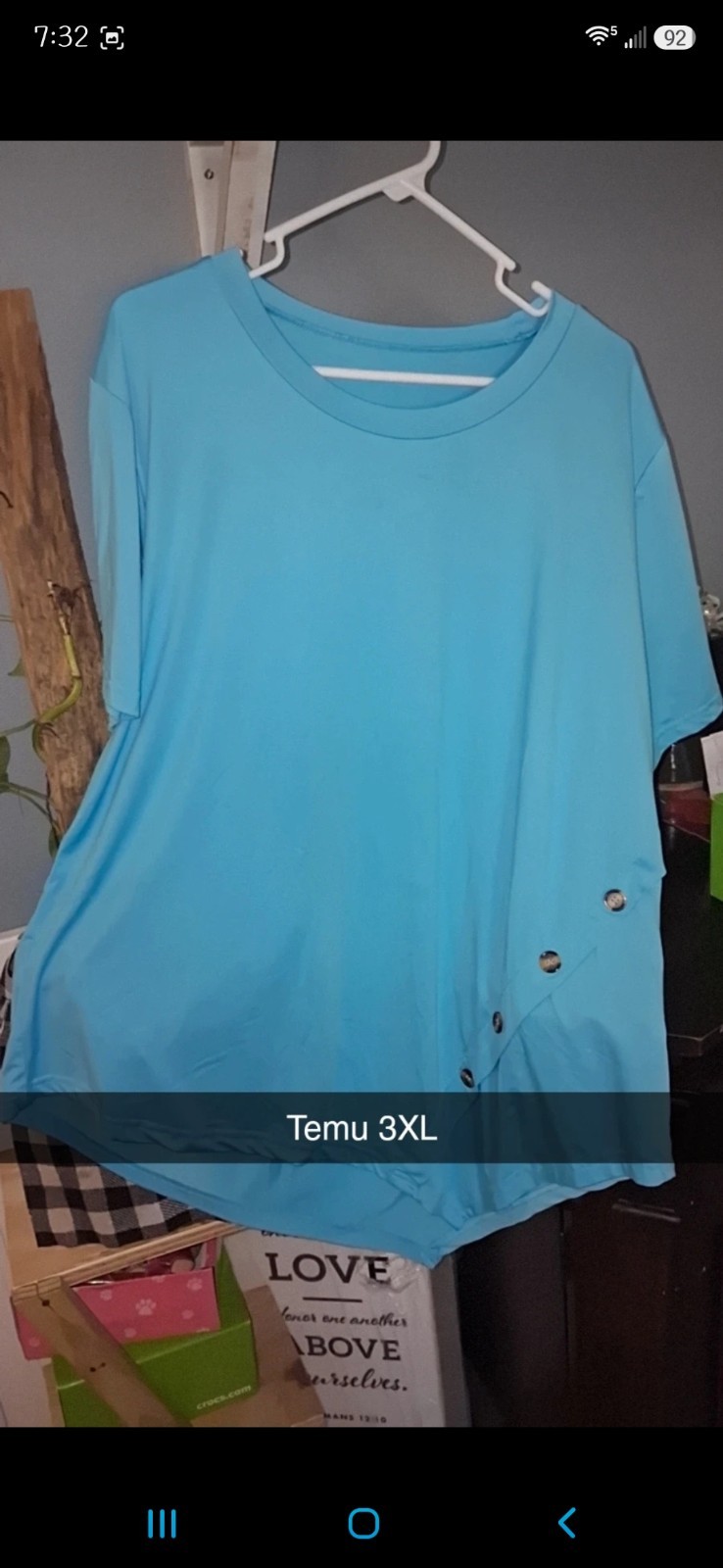 Temu Women’s Plus 3XL Blue Solid Short Sleeve Round Neck Button T-Shirt