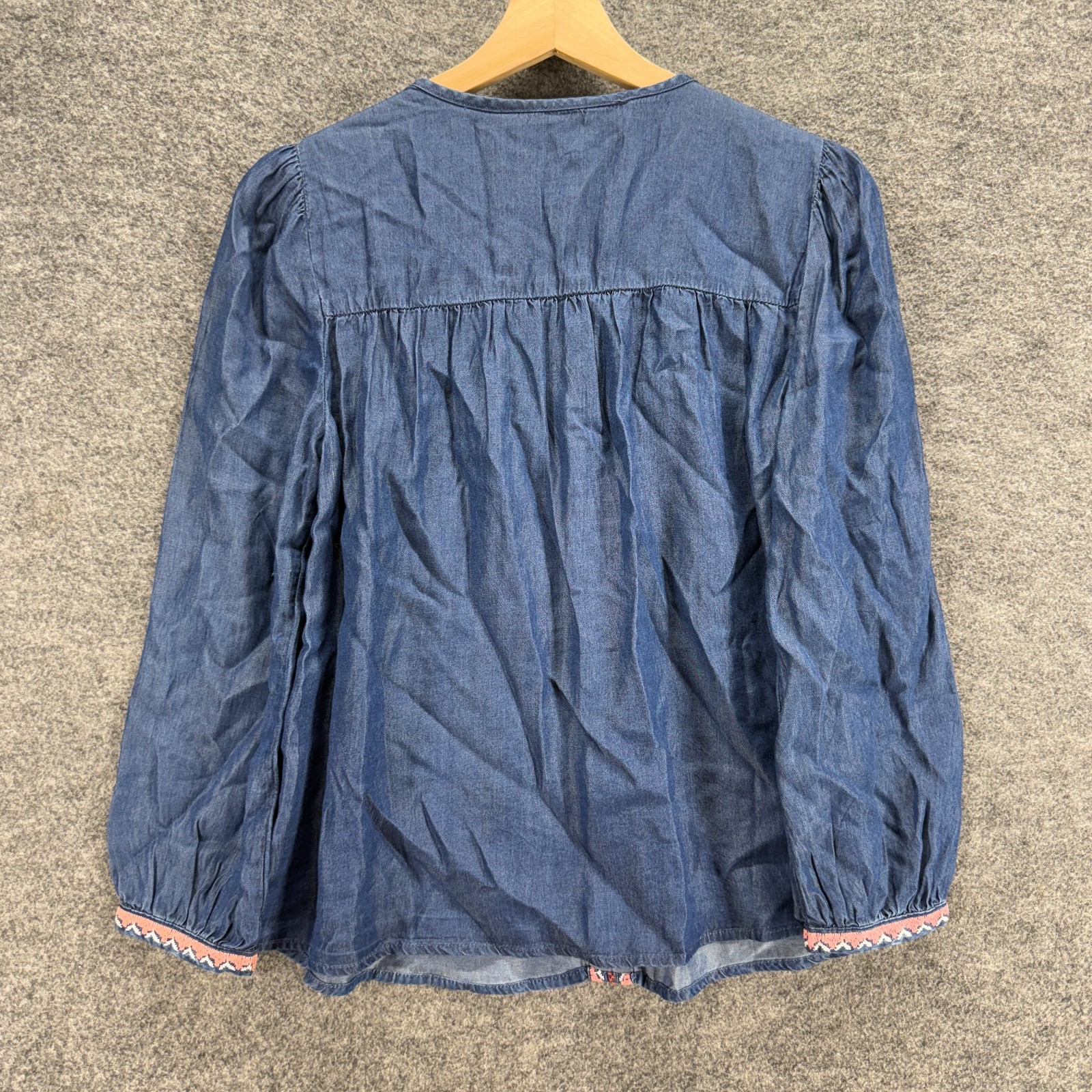 New Unbranded Blouse Women XS Blue Geometric Embroidered Top Tasseled Casual