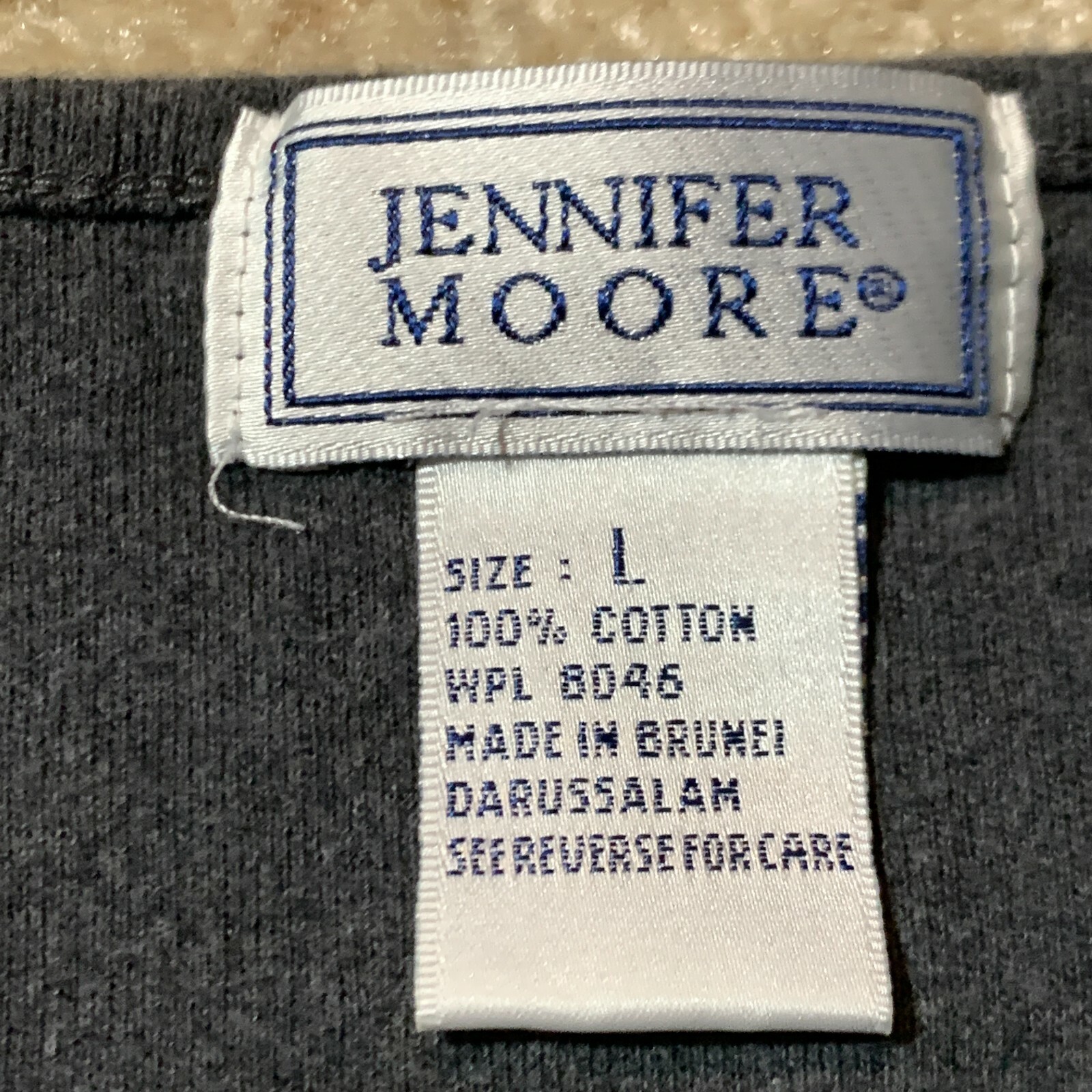 Jennifer Moore 100% Cotton Knit Semi Crop Long Sleeve T-Shirt Gray Womens Large