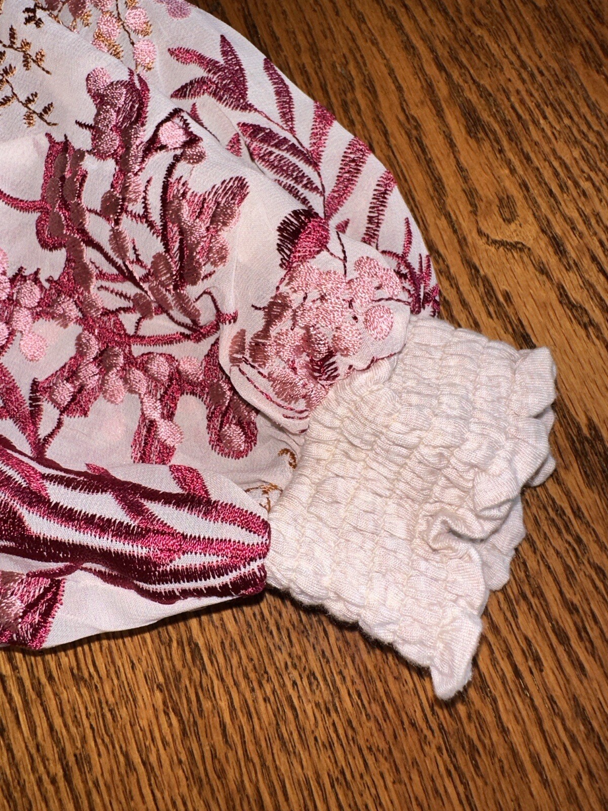 Anthropologie Tiny Floral Heavily Embroidered Bishop Puff Sleeve Boho Shirt XS