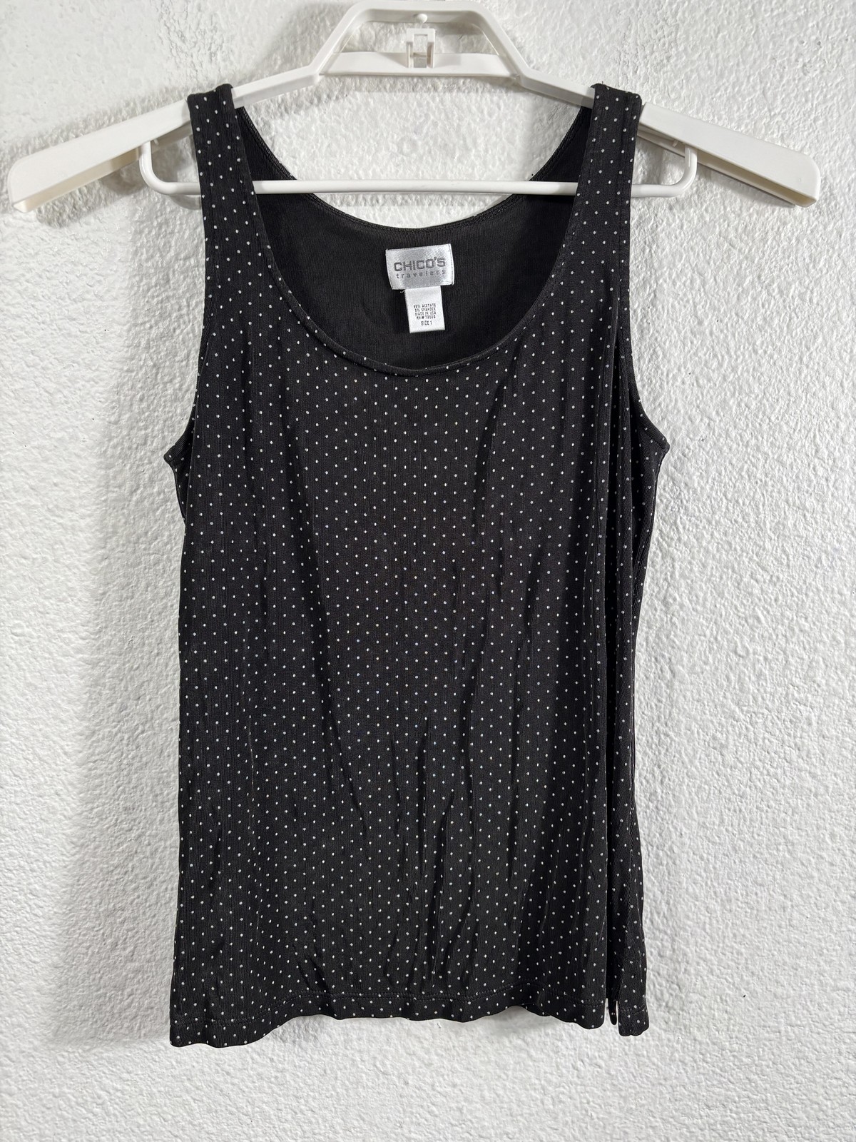 Chico’s Travelers Tank Top Womens 1 Dark Brown Polka Dot Built In Bra Stretch