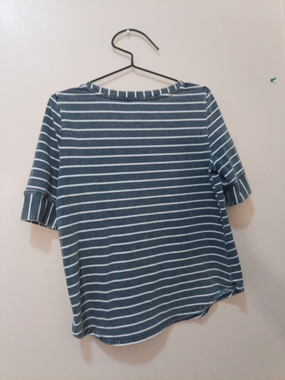 Jane Delancey Size M Short Sleeve Blue White Stripe Unique Top