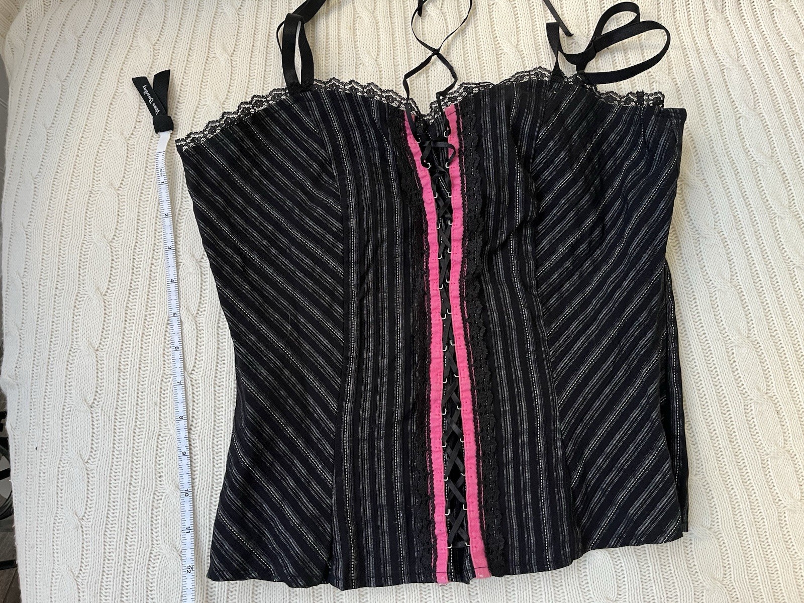 Vintage Finesse Lace Up Pinstripe Corset Bustier Spaghetti Strap Womens Medium